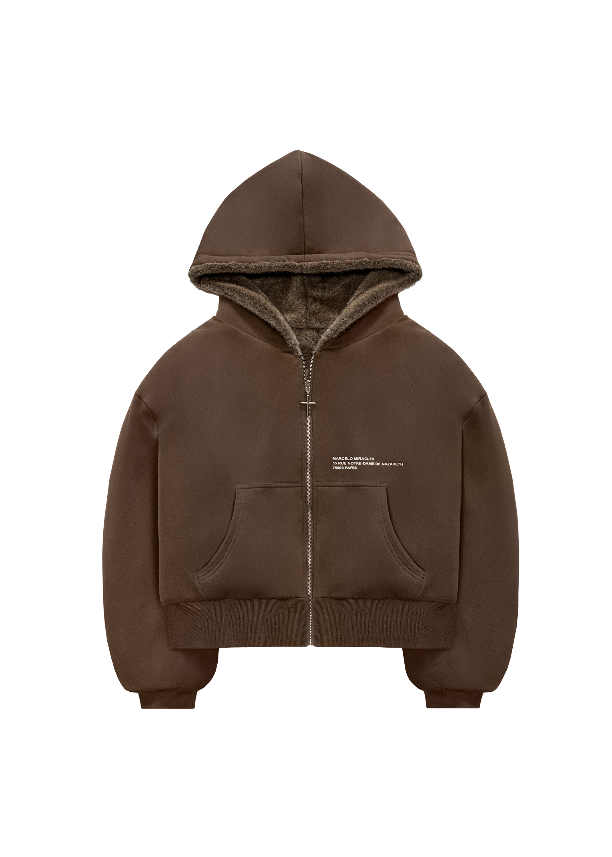 REVERSIBLE FUR ZIP HOODIE in BROWN - MARCELO MIRACLES