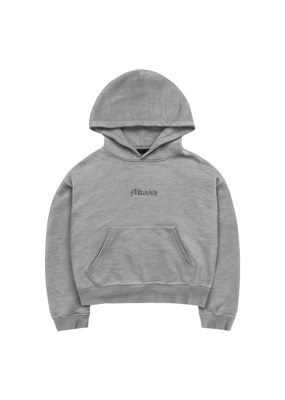 10 YEARS GOTHIC LOGO HOODIE in GREY - MARCELO MIRACLES