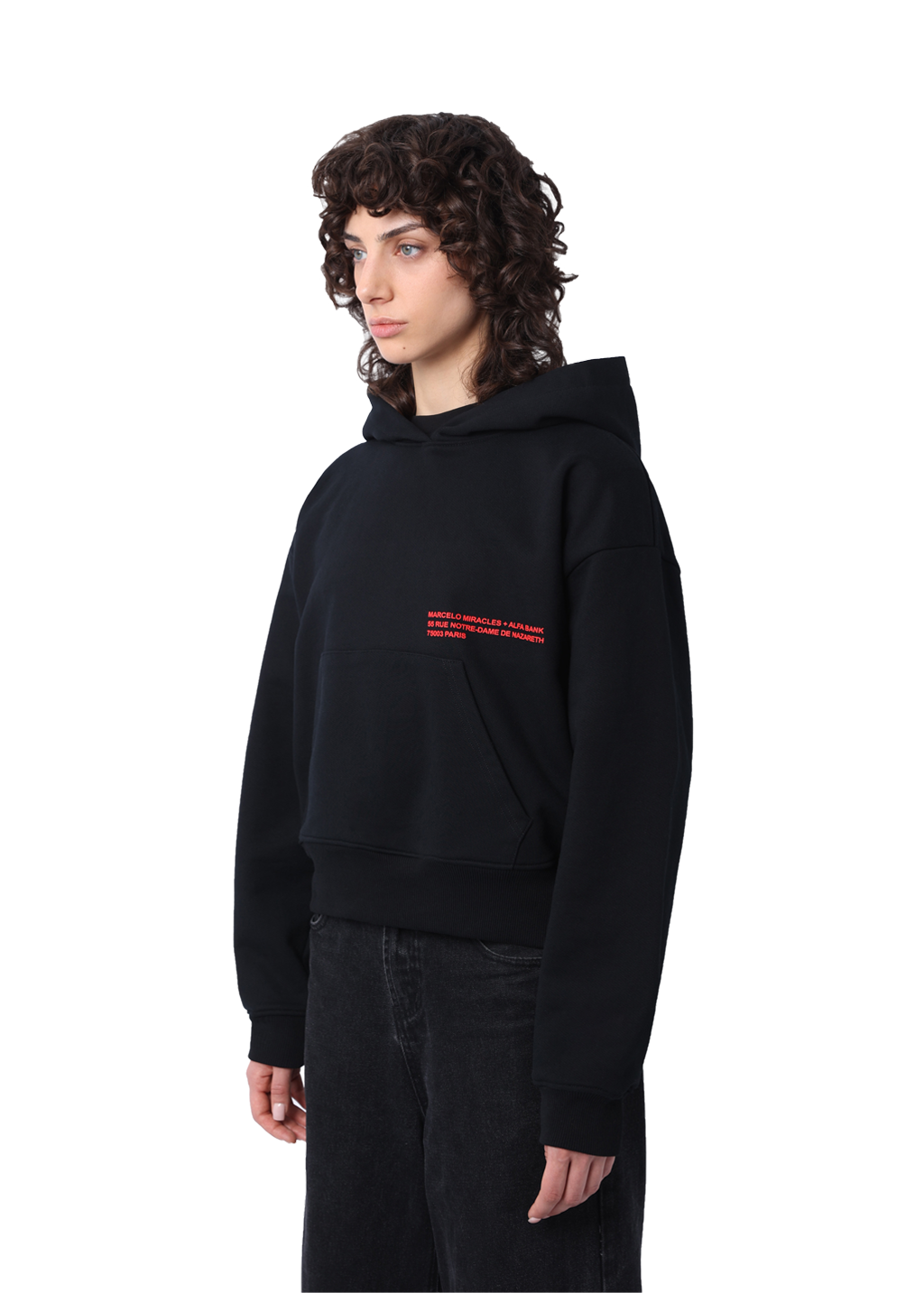 ADDRESS RED LOGO HOODIE in BLACK - MARCELO MIRACLES