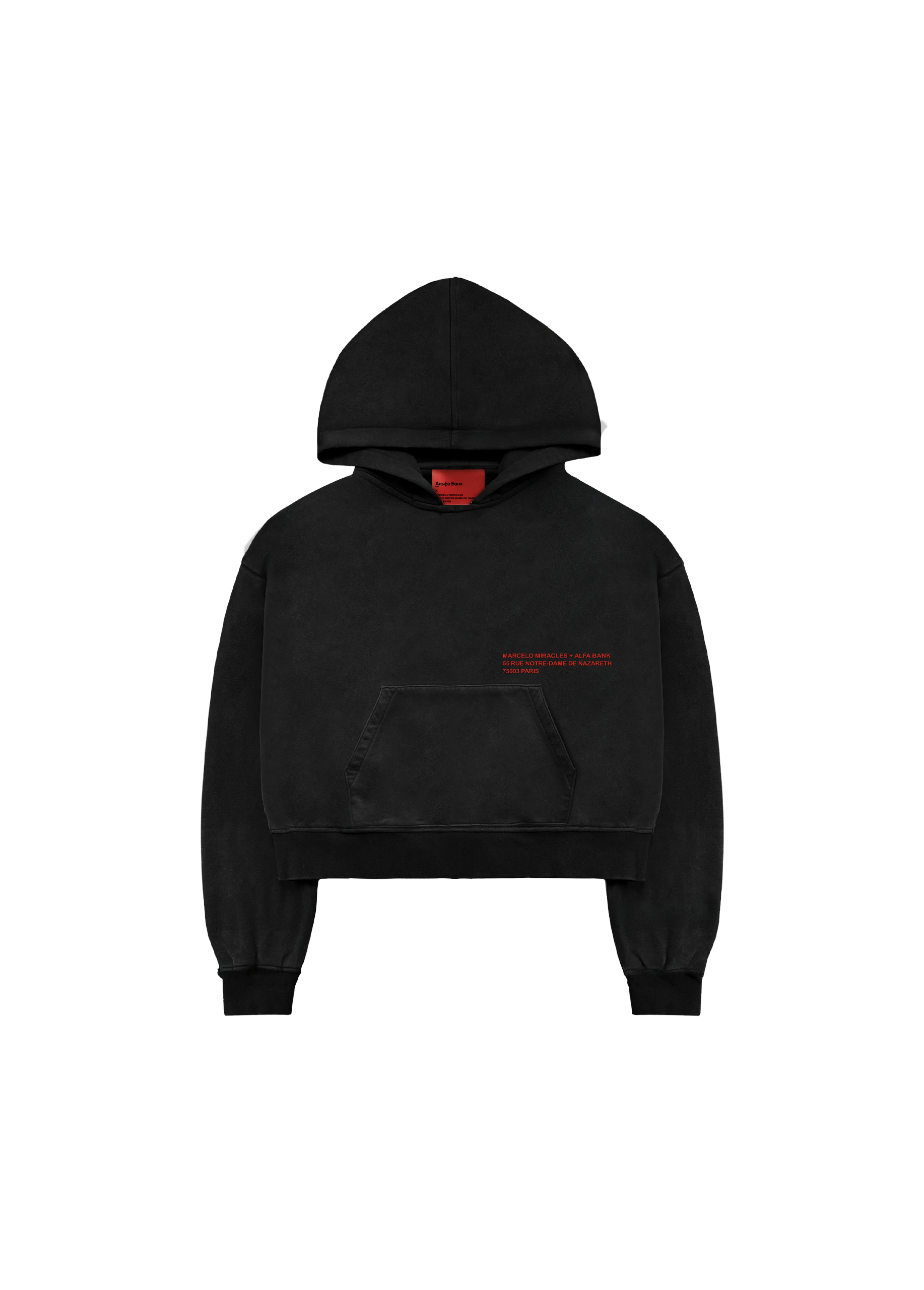 ADDRESS RED LOGO HOODIE in BLACK - MARCELO MIRACLES