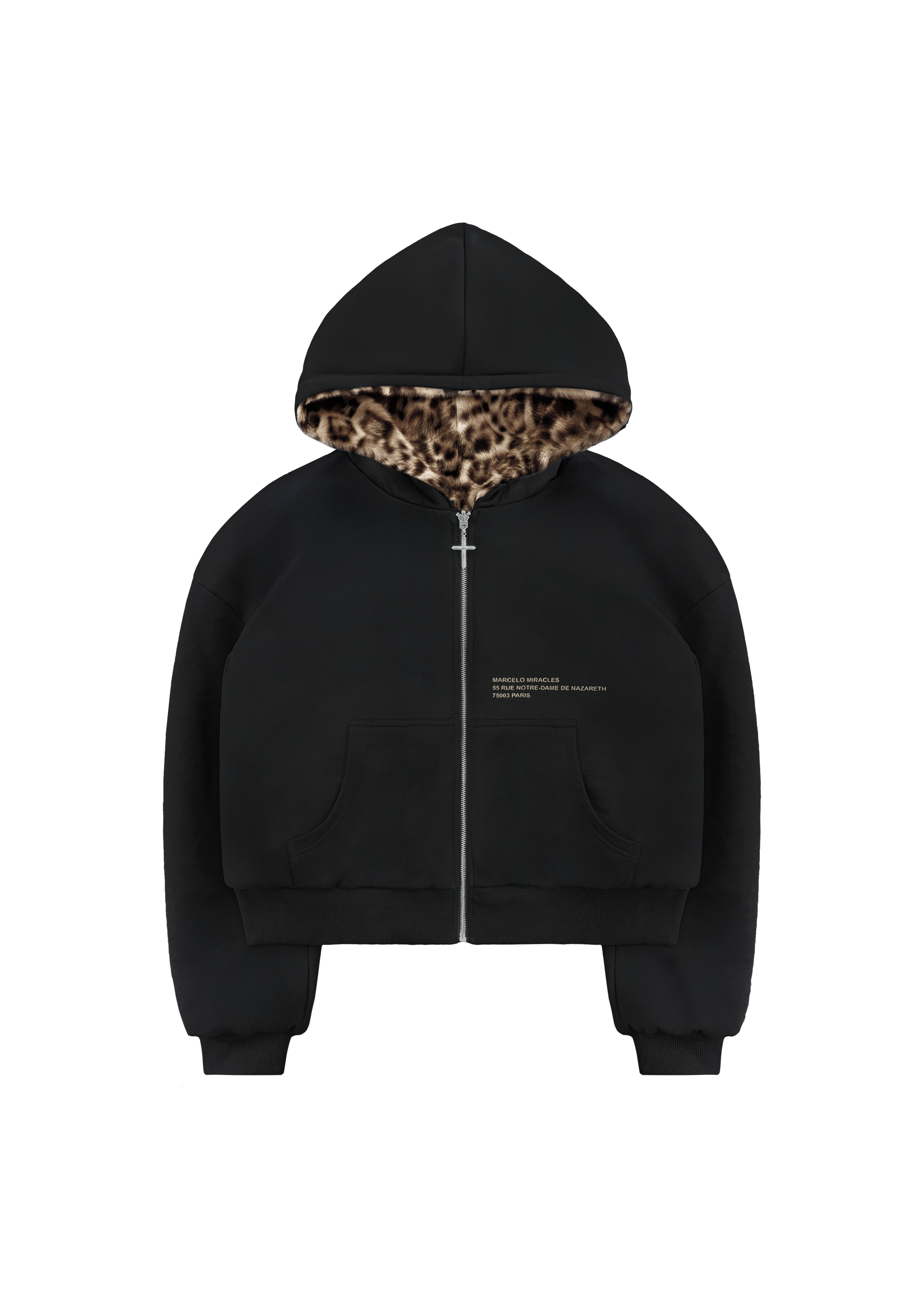 REVERSIBLE FUR ZIP HOODIE in BLACK/BROWN - MARCELO MIRACLES