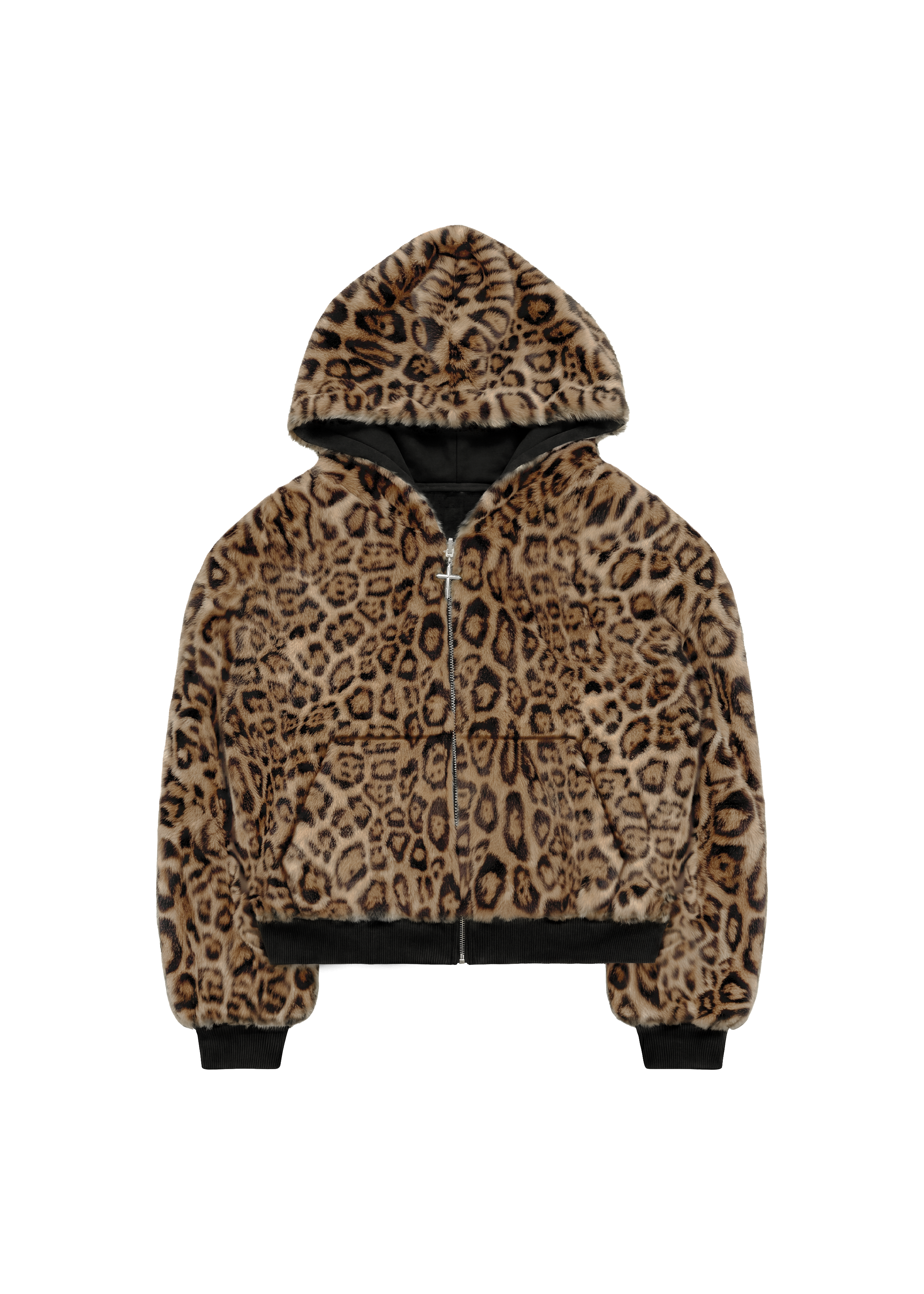 REVERSIBLE FUR ZIP HOODIE in BLACK/BROWN - MARCELO MIRACLES