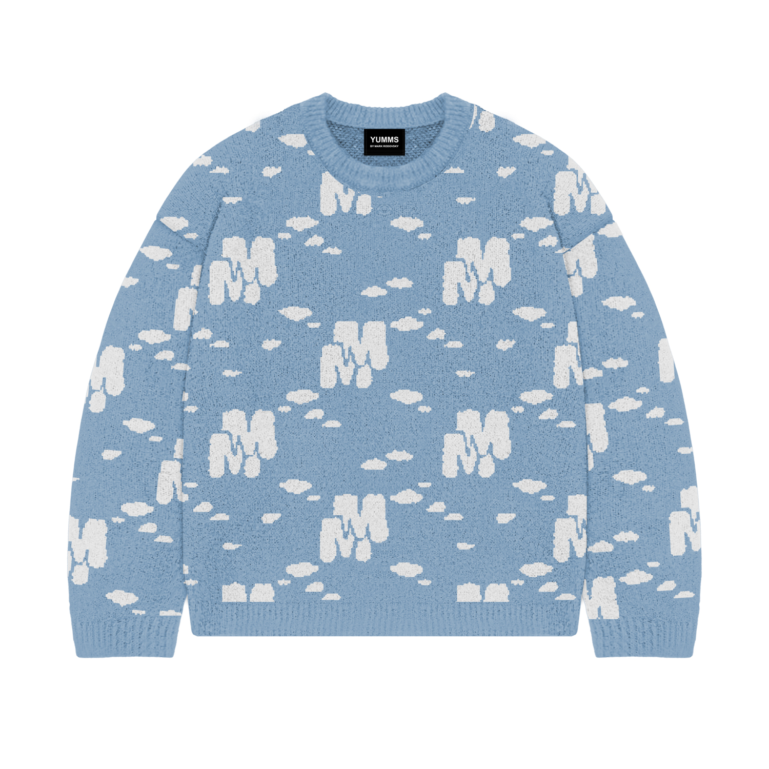 YUMMS SKY MONOGRAM SWEATER in BLUE YUMMS STORE
