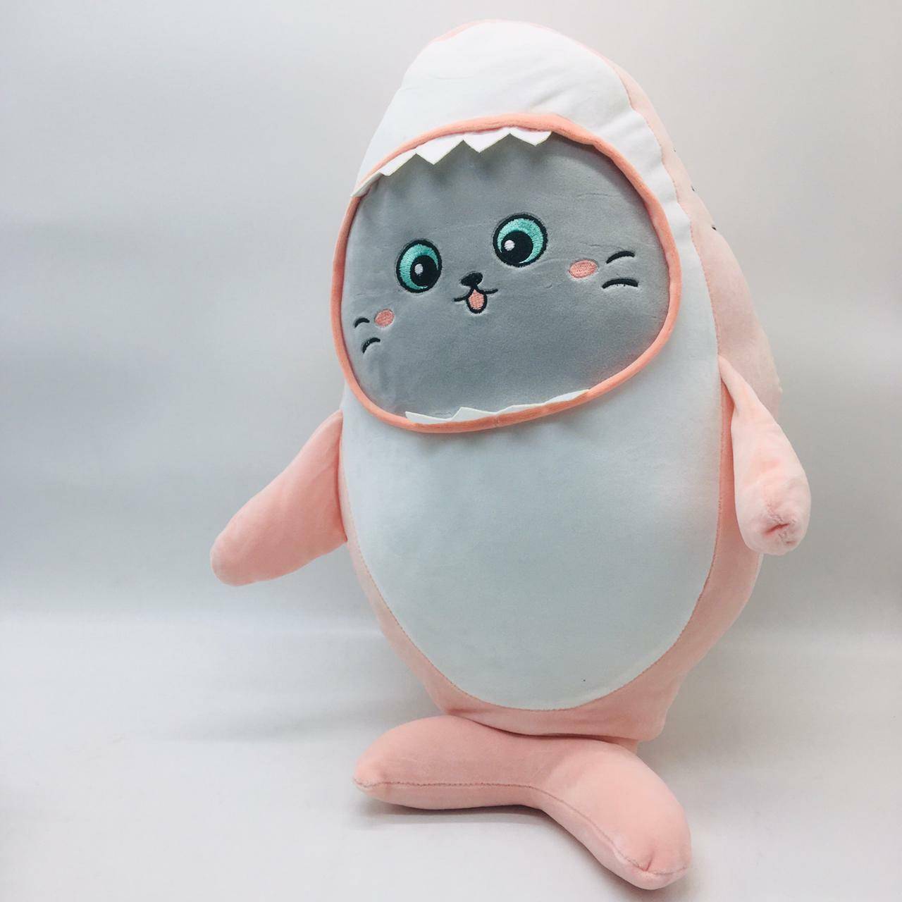 Мягкая игрушка Котик в костюме акулы 60 см (розовый) - Зан-Зан ...